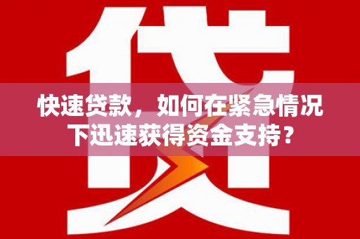 楠西快速贷款，如何在紧急情况下迅速获得资金支持？